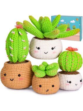 Beginner Crochet Kit - DIY Yarn Supplies with Video Tutorials & 4 Plant Patterns